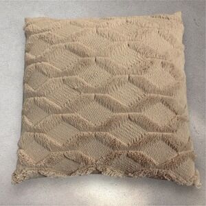 Jill Zarin Beige Neutral Geo Diamond Soft Faux Fur Decorative Pillow | 16"x16"